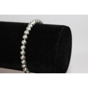 Vintage IE Sterling Silver Diamond Cut Bead Bracelet 6.5” Italy 925 6.7g